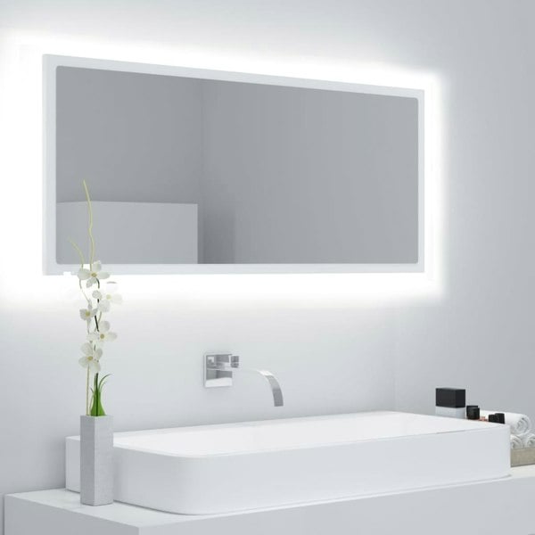 Berkfield LED Bathroom Mirror White 100x8.5x37 cm Acrylic