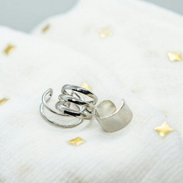 The Colourful Aura Gold Plated 3 Piece Adjustable Non Piercing Everyday Helix Ear Cuff Band