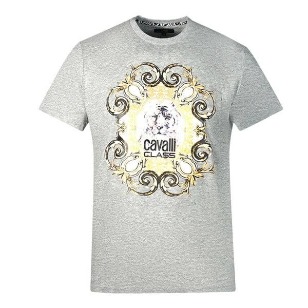 Cavalli Class Bold Tiger Emblem Design T-Shirt - Grey