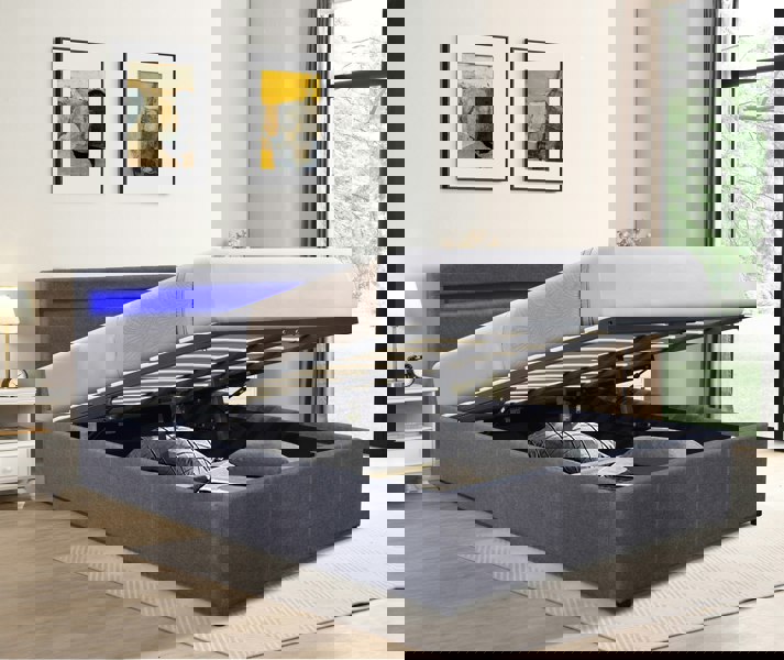 Comfy Living Prado Fabric Gas Lift Ottoman Bedframe With LED Strip