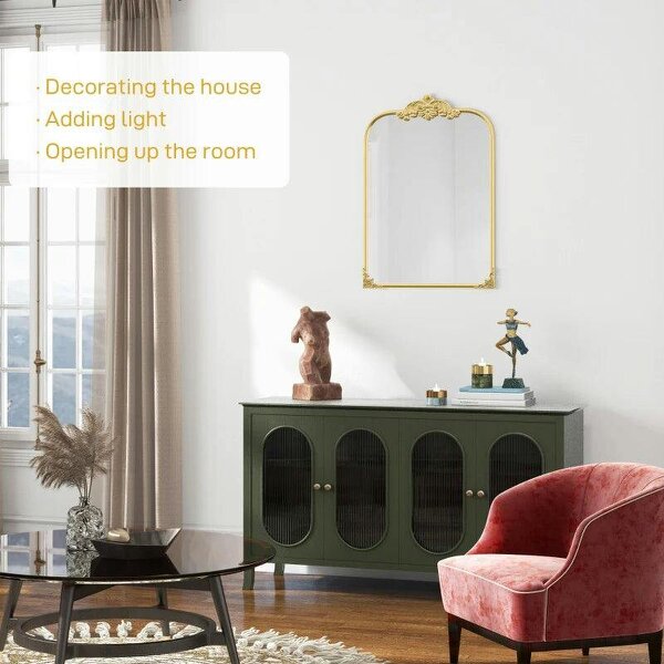 Wall Mirror, Decorative Baroque Mirror with Metal Frame, for Bedroom and Living Room, 60 x 87 cm, Gold Tone