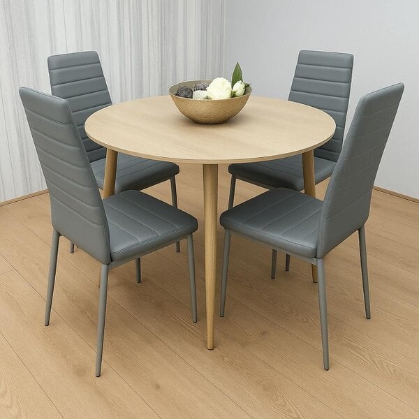 Kosy Koala Modern Round Dining Table With 4 Grey Faux Leather Chairs Kitchen Furniture Set