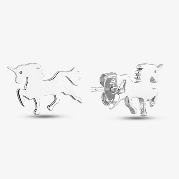 T. H. Baker Silver Plain Unicorn Stud Earrings SEF0079A