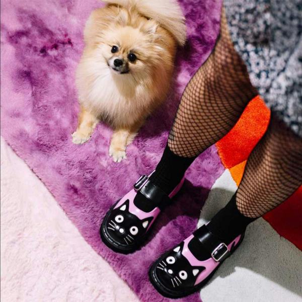 TUK Footwear TUK Womens Mary Jane Kitty Pink Black Leather Platform Goth Shoes - T2344