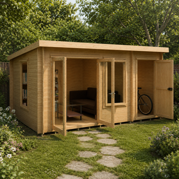 Shire Elm 10Gx14 Multiroom Pent Log Cabin 19mm interlock  Cladding