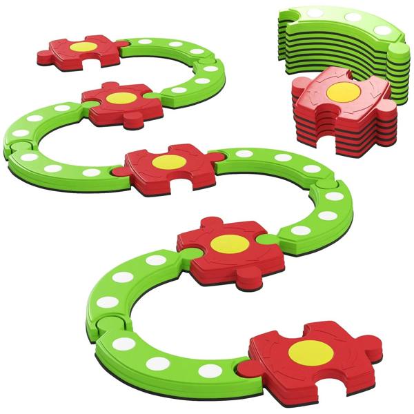 Green and red kids balance stepping stones with circular track and yellow center tiles