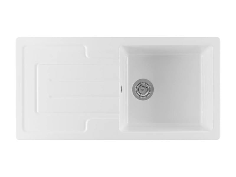Flode Siljan Fireclay | 1 Bowl White Ceramic Kitchen Sink | Inset with drainer | Strainer Wastes Supplied | 1000 x 500 mm
