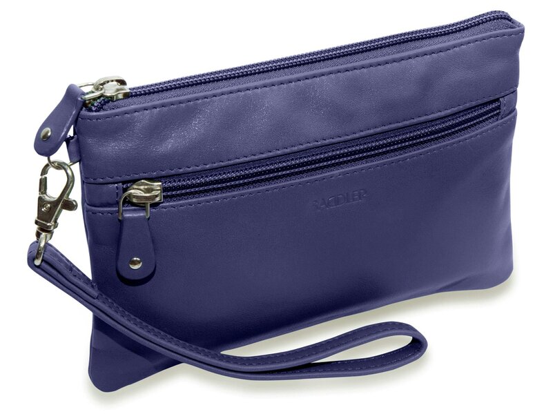 SADDLER SCARLETT Leather Zip Top Mini Clutch - Phone Holder with Detachable Wrist Strap - RFID Protected