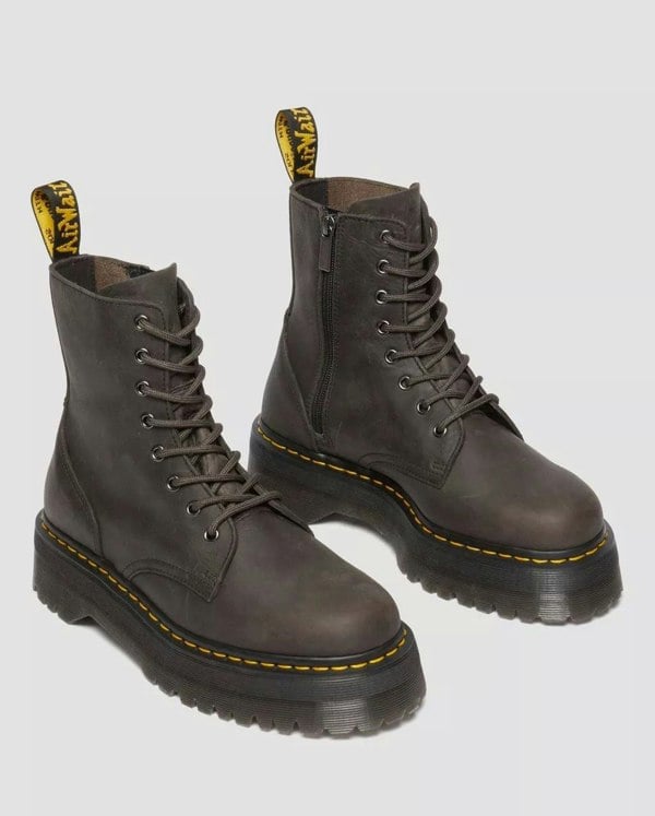 Dr. Martens Women's Jadon Waxy Pull Up Boots - Charcoal Grey