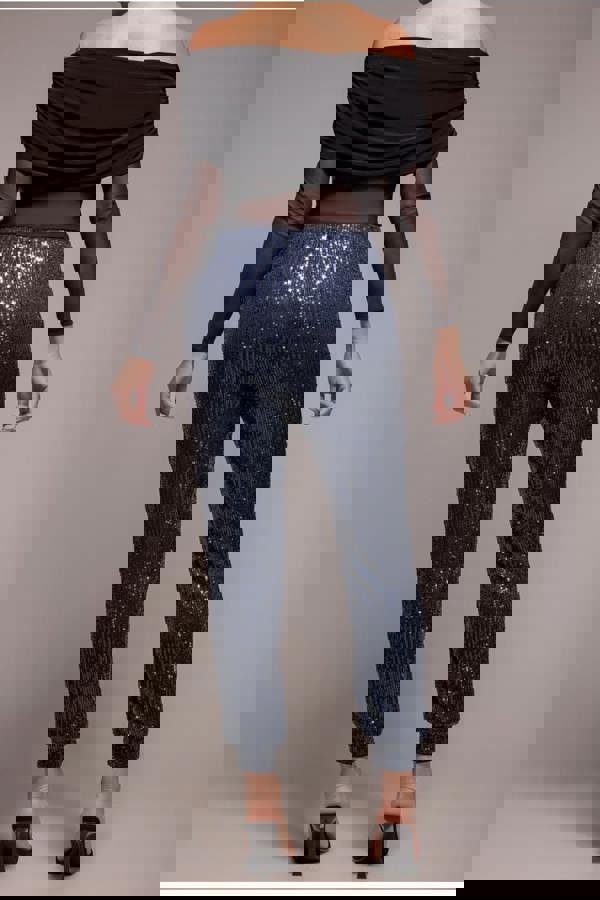 Sequin Cuffed Ankle Trouser - Navy TR360