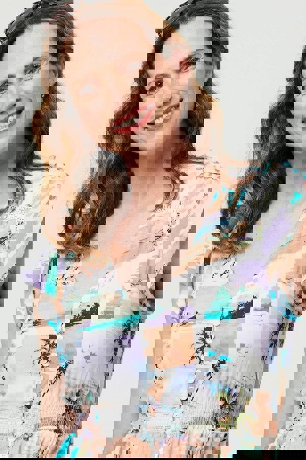 White | Patchwork Print Lace Knee Length Dress
