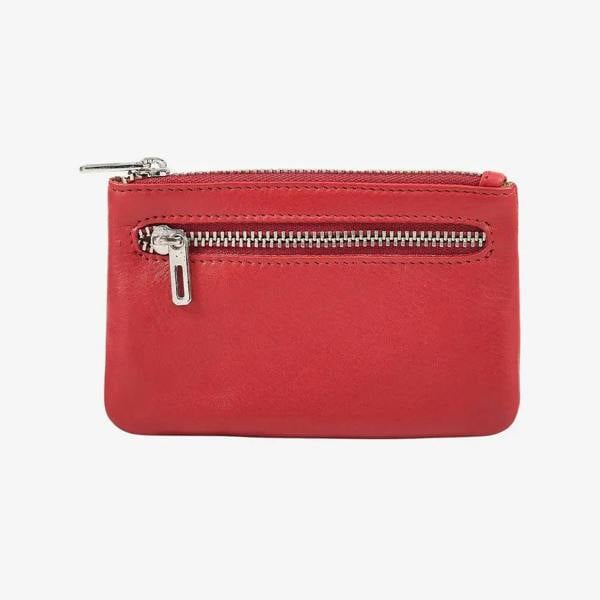 Real leather zip top coin purse for women in red