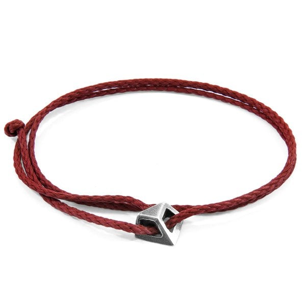 Anchor & Crew Burgundy Red Arthur Silver and Rope SKINNY Bracelet