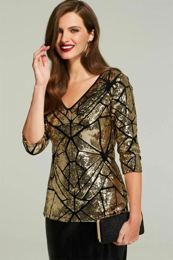 HotSquash Sequin V Neck Top