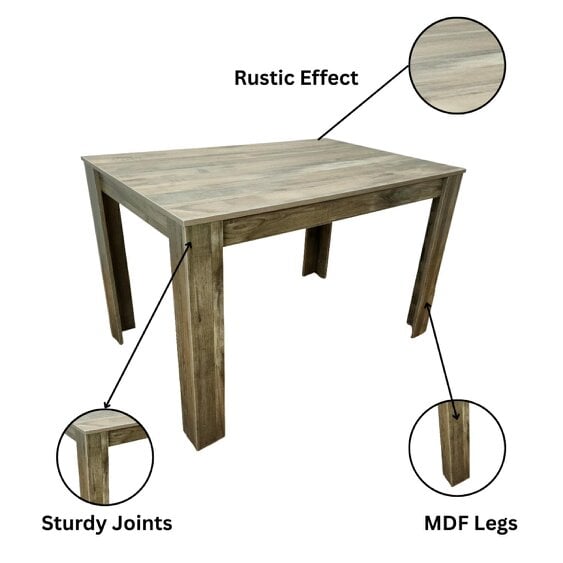 Kosy Koala Modern Rustic Effect Wood Dining Table With 4 Cream Plastic Chairs Dining Room Furniture