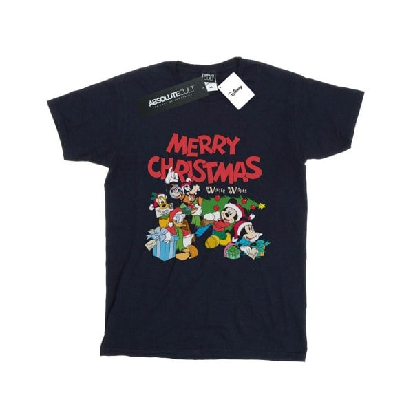 Disney Womens/Ladies Mickey And Friends Winter Wishes Cotton Boyfriend T-Shirt - Navy Blue