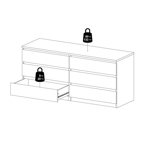 Furniture To Go Naia Wide Chest of 6 Drawers (3+3) in Cashmere Jackson Hickory