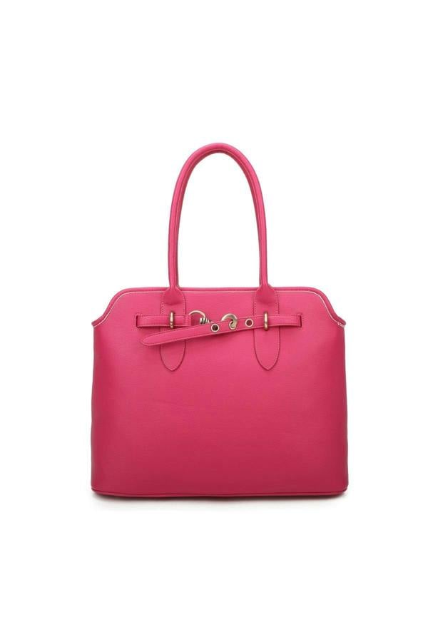 Zirelle Structured Tote Bag With Gold Buckle Detail - Fuschia