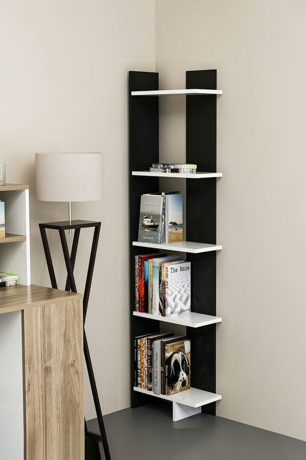 Living and Home 5 Tier Wooden Corner Bookcase Multifunctional Bookshelf Storage and Organizer