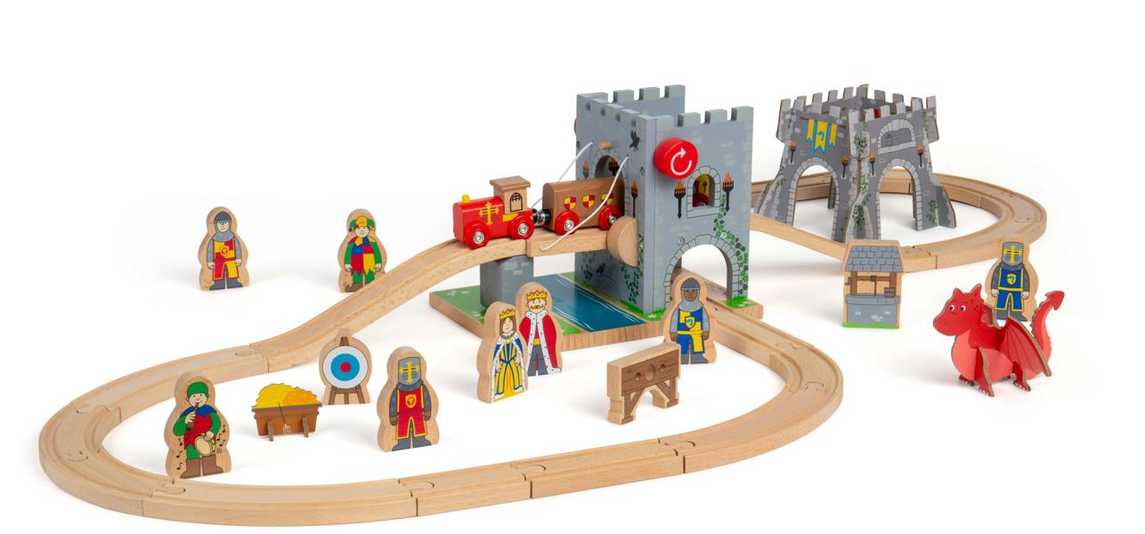 Bigjigs Rail Medieval Train Set | 33 Pcs Wooden Railway Set