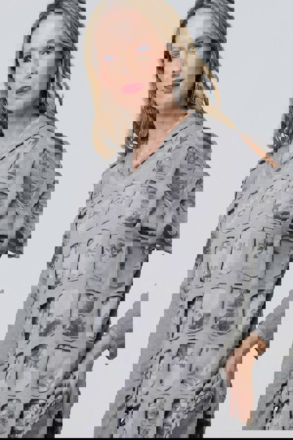 Silver | Graphic Print Cut Out Layer Hoodie
