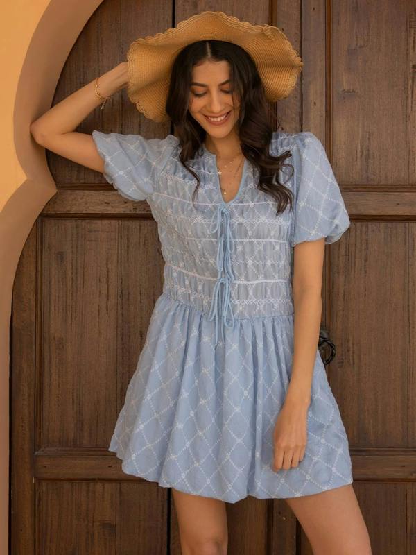 Rose & Nancy Belle Blue Embroidered Mini Dress&nbsp;