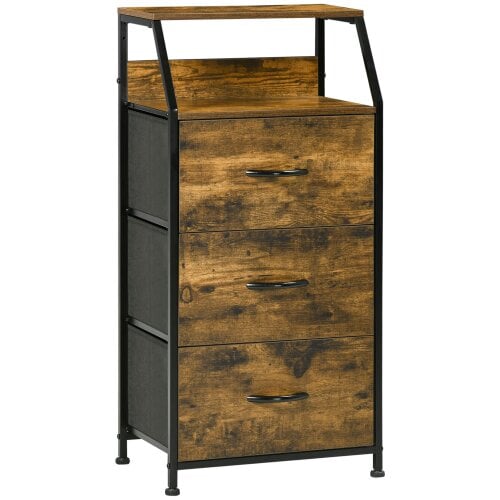 Wyld Haus Elsuve Metal And Fabric Rustic Brown 3 Drawer Storage Chest With Display Shelf