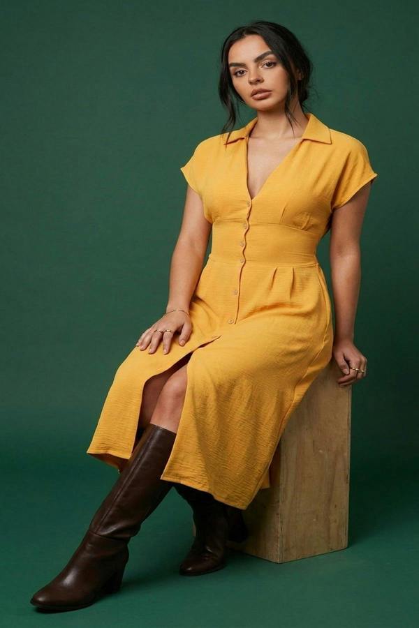 Reeva Button Down Cap Sleeve Midi Dress - Orange