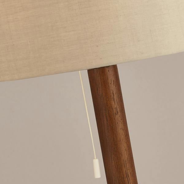 Lighting Collection Slim Wood-Base Floor Lamp with Neutral Fabric Shade