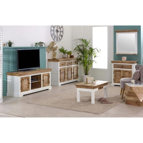 IH Design Milano Solid Mango Wood White Side Table