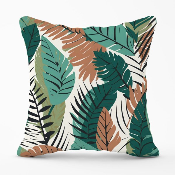 Warren Reed Tropical Floral Leaves Green Brown Cushions