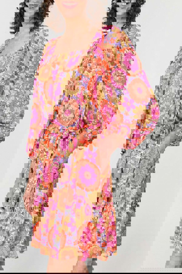 Pink | Vintage Floral Tie Waist Short Dress
