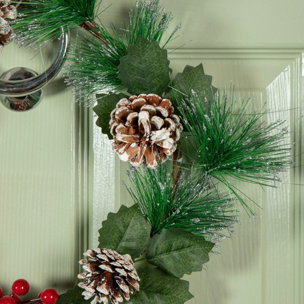 Samuel Alexander 45cm Hanging Christmas Wreath with Red Berries and Frosted Pinecones