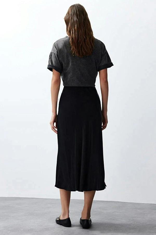 WOVCOR A-line Satin Midi Woven Skirt