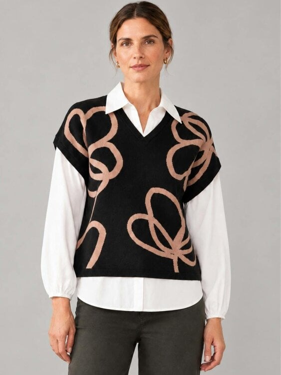 VIZ-A-VIZ Floral Mock Shirt Jumper