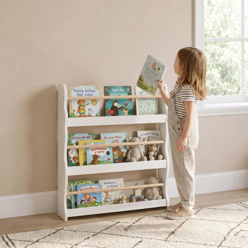 AIYAPLAY Kids Bookshelf Wall Mounted 3 Tier Kids Bookcase White