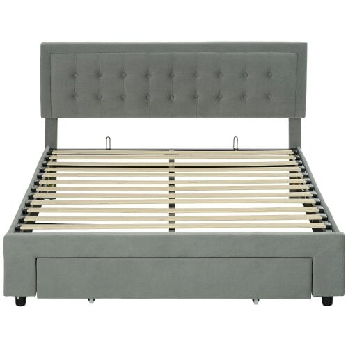 Wyld Haus Dineno 5FT Grey King Size Ottoman Bed Frame With Built In Front Divan Storage Drawer