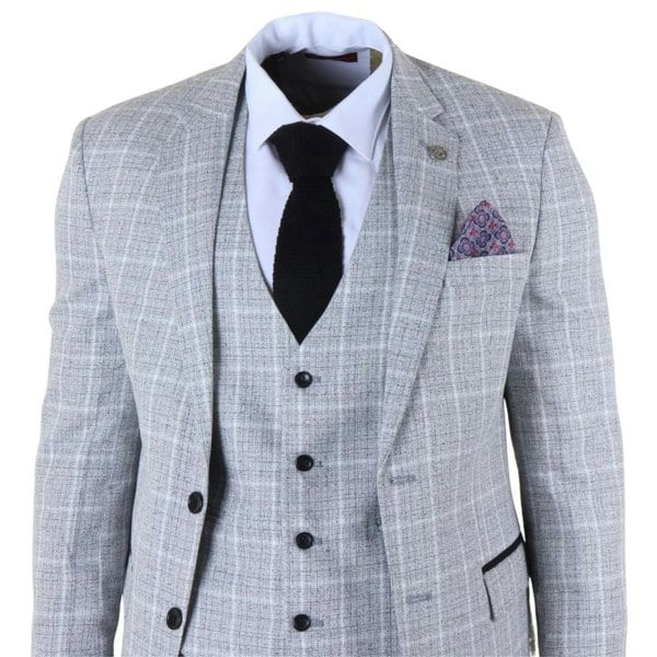 TruClothing IM11 - Men's Grey 3 Piece Tailored Fit Check Suit