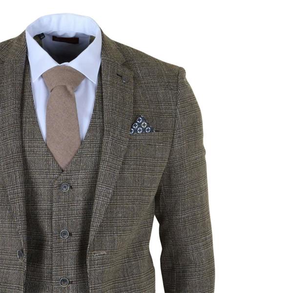 Infinity Leather Men's 3-Piece Brown Classic Check Suit Slim Fit Plaid Formal Party Suit