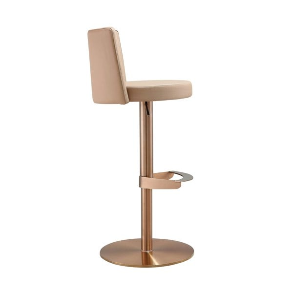 Furniture Edit Loosha Cafe Au Lait Performance Vegan Leather and Rose Gold Adjustable Bar Stool