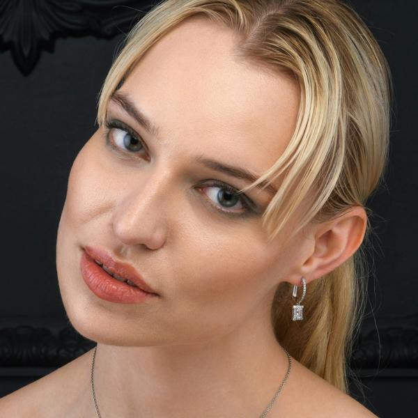 namana Sterling Silver Emerald Cut Drop Earrings for Women.