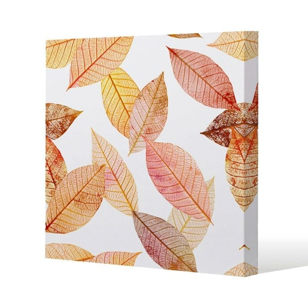 Benjamin Tate Design Autumn toned skeleton leaves Slim Style Canvas Print  20x20cm , 15mm Slim Real wood.