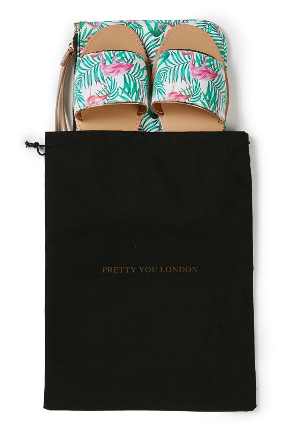 Pretty You London Flamingo Printed Slide and Clutch Set