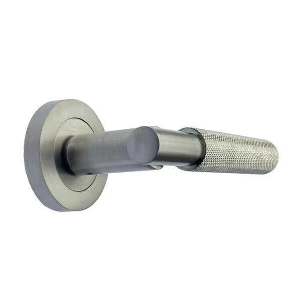 EDH Door Hardware Satin Nickel Knurled Door Handles on Round Rose – Modern Internal Lever Handle
