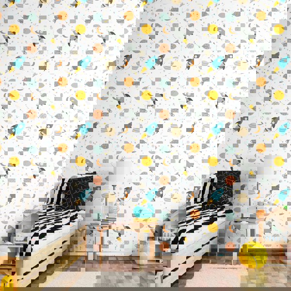 Hoopla Walls Lift Off! - Ginger & Denim 10m Wallpaper