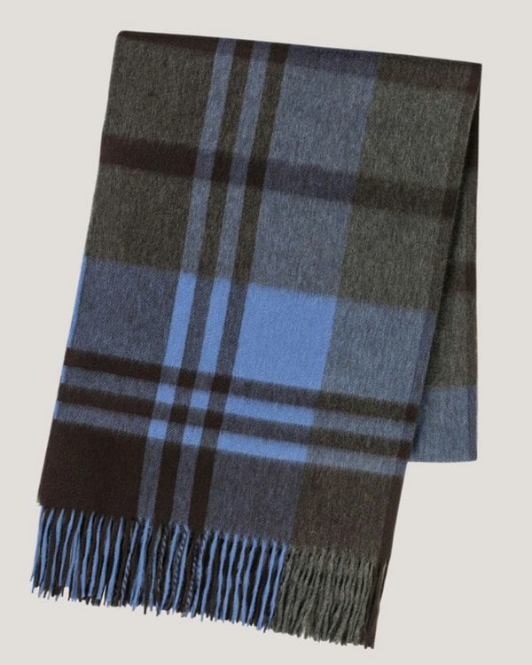 Joshua Ellis Primary Black Watch Cashmere Stole Sapphire