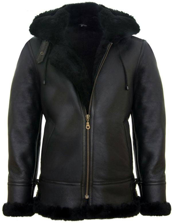 Infinity Leather Mens Hooded Sheepskin Leather B3 Flying Jacket-Columbus