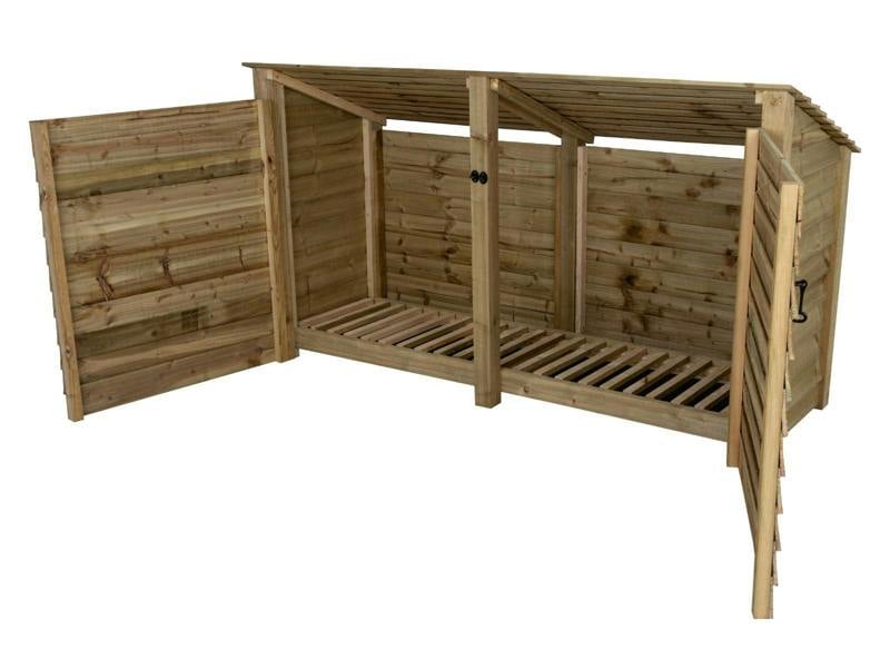 Arbor Garden Solutions Wooden Log Store (Roof Sloping Back) with Doors W-227cm, H-126cm or 180cm, D-88cm