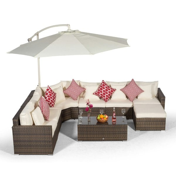 Giardino Santorini L Shape Modular 6 Seat Rattan Corner Sofa Set With Large Coffee Table & Ottoman
