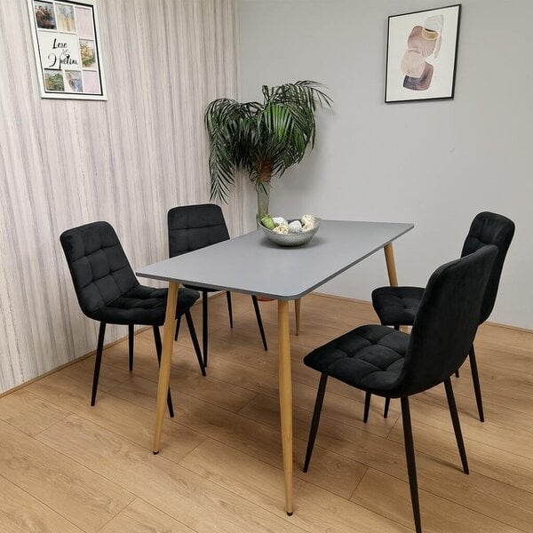 Kosy Koala Modern Rectangle Dark Grey Dining Table Set With 4 Black Velvet Chairs Dining Room Furniture